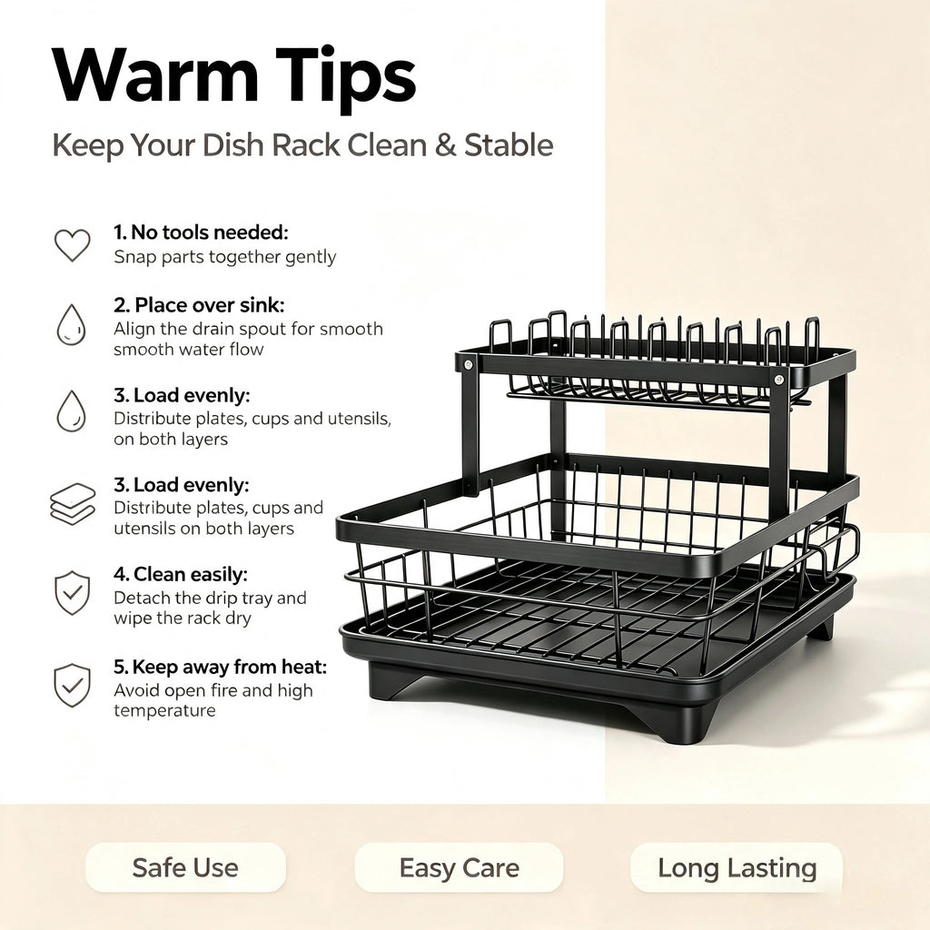 Countertop 1-Tier Black Multifunctional Metal Dish Rack