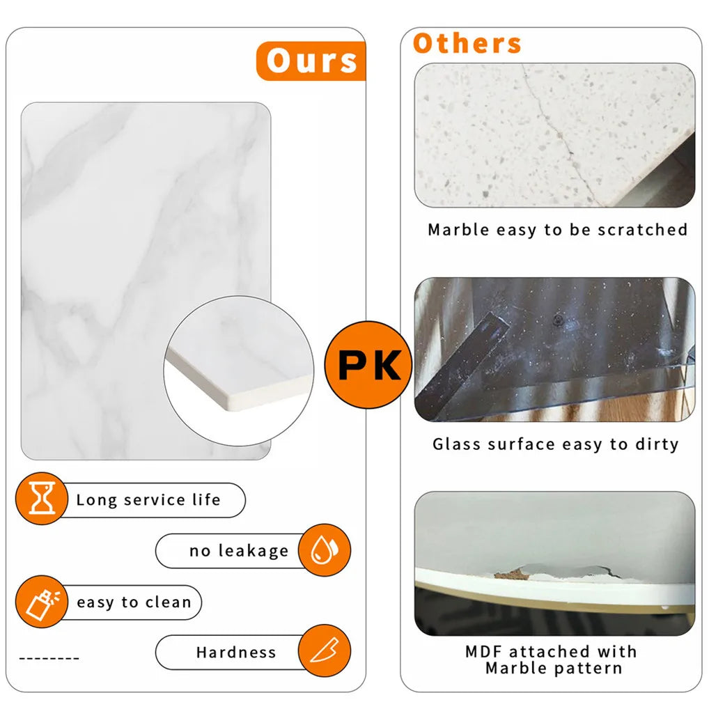 Square Marble Dining Table with Metal Legs for 4-6