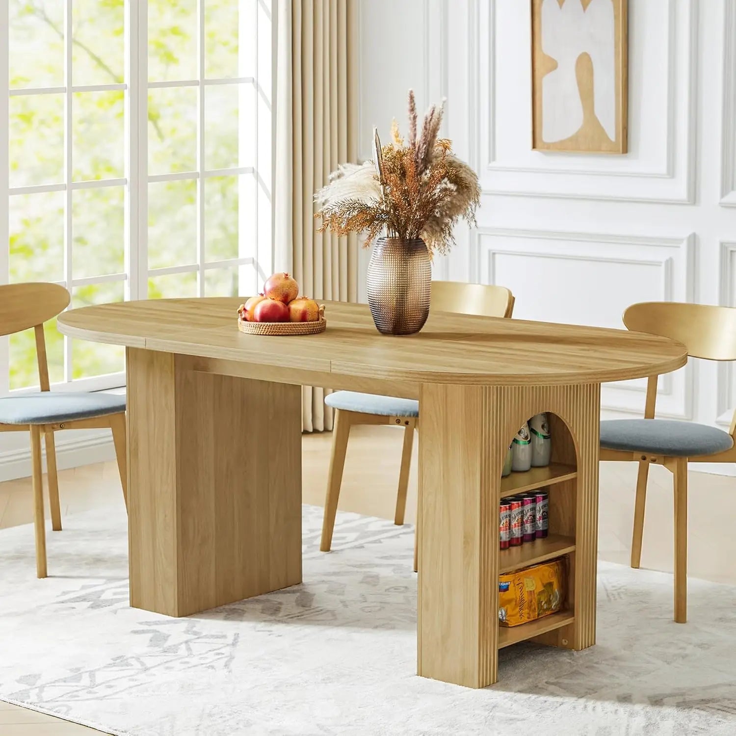 41-78" Modern Oval Extendable Dining Table with Stylish Fluted Base for 4-8 People