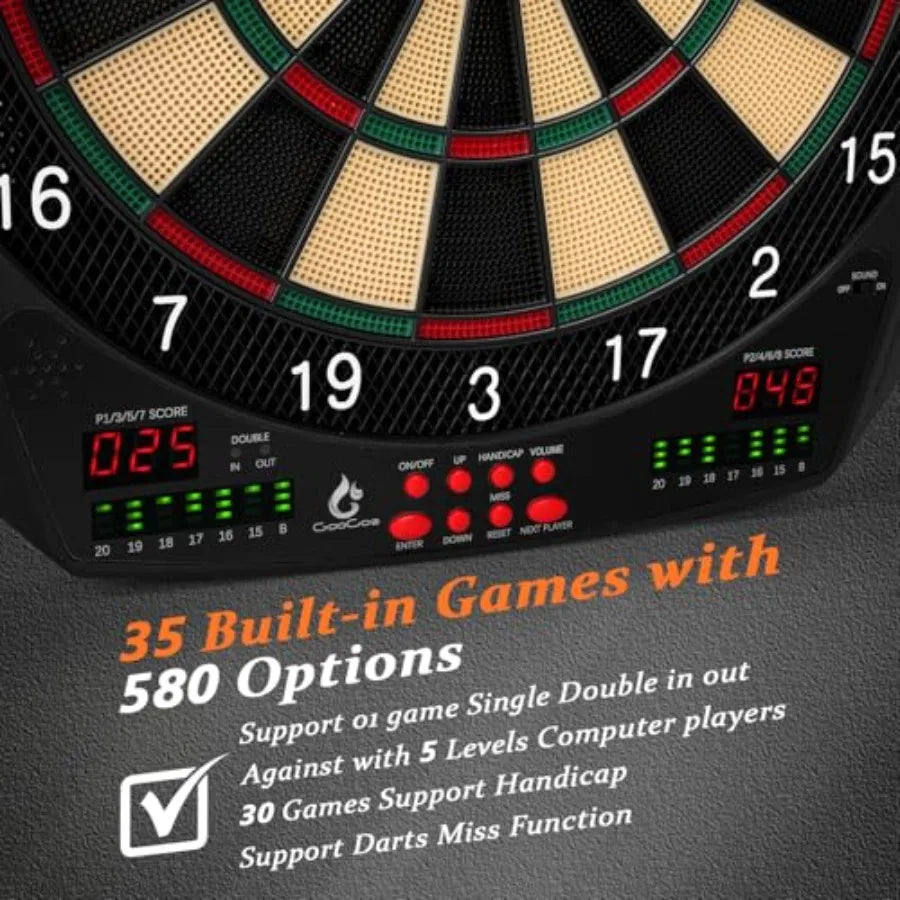 Electronic Dart Board with 6 Soft Tip Darts, 35 Games, and 580 Variants
