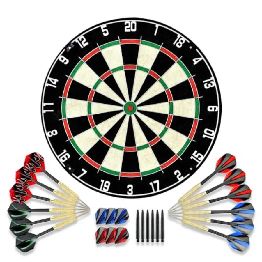 Dartboard with Staple-Free Bullseye 18g Steel Tip Darts Set 12 Mounting Kit