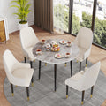 32" Round Sintered Marble/Stone Dining Table with Black Metal Legs for 2-4 People