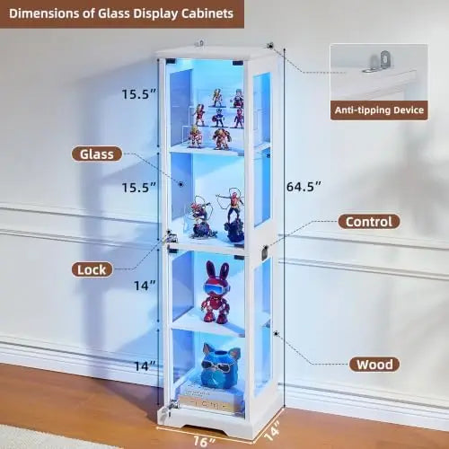 Wooden Curio Cabinet with 3 Color LED  Lighting with Motion Detector