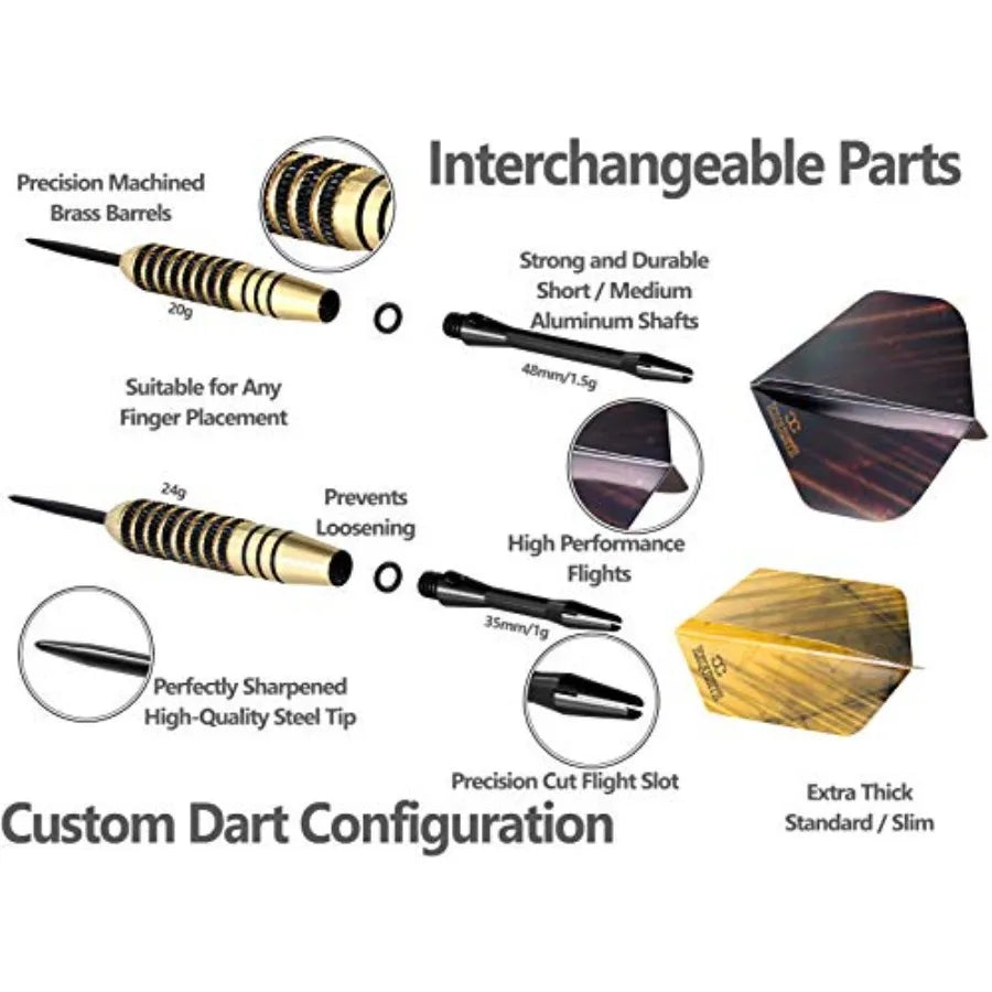 Premium Steel Tip Darts Set - Professional Darts, Brass Barrels, Metal Tip Darts, Extra Flights, 12 Aluminum Shafts 35/48, O-Ri