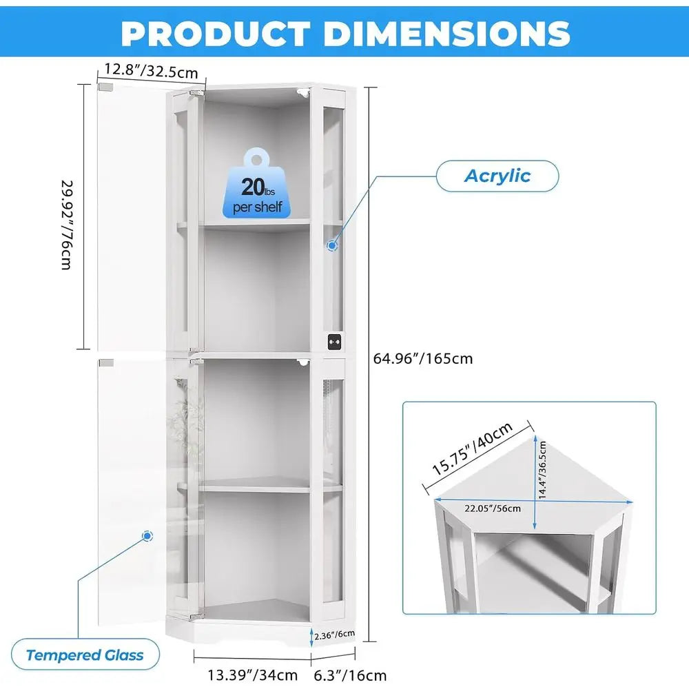 65" Glass Curio Cabinet with LED Lights, 4-Tier Showcase with Glass Do& Human Body Sensor