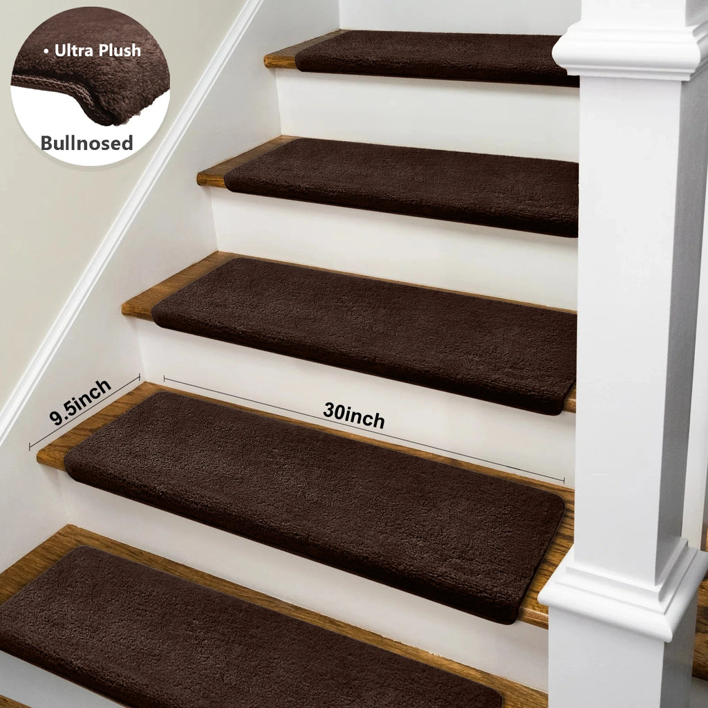 Bullnose Self-Adhesive Mats Non-Slip Stair Treads Ultra Plush Washable Decor