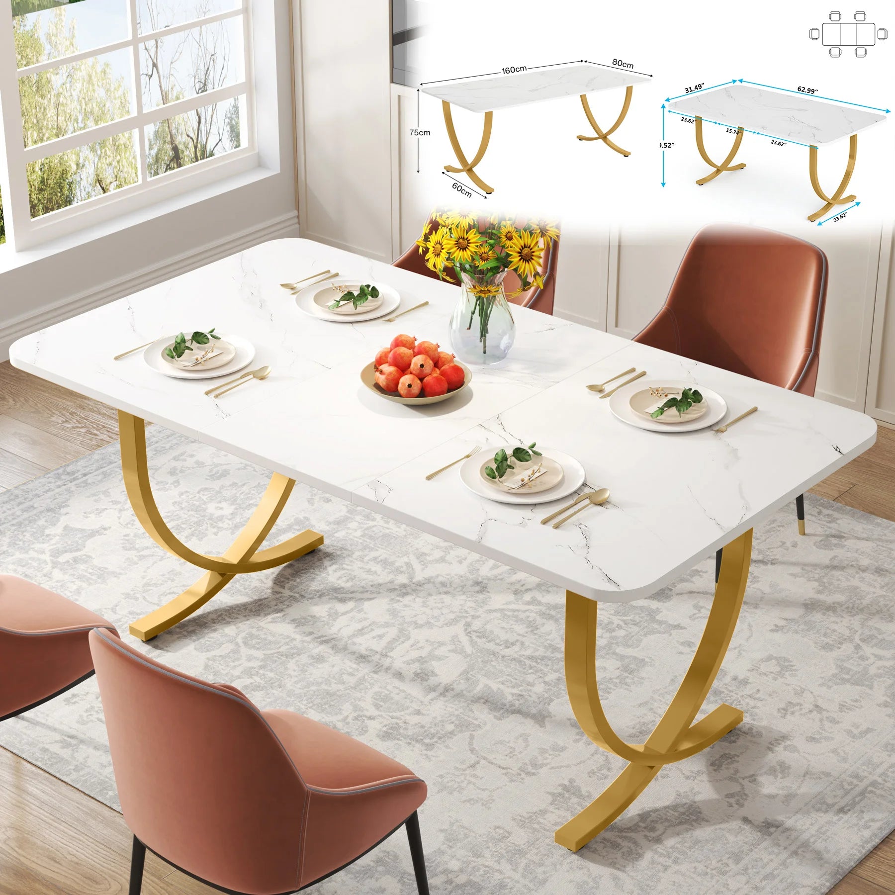 Tribesigns Faux Marble Rectangular Dining Table for 4 -6 People