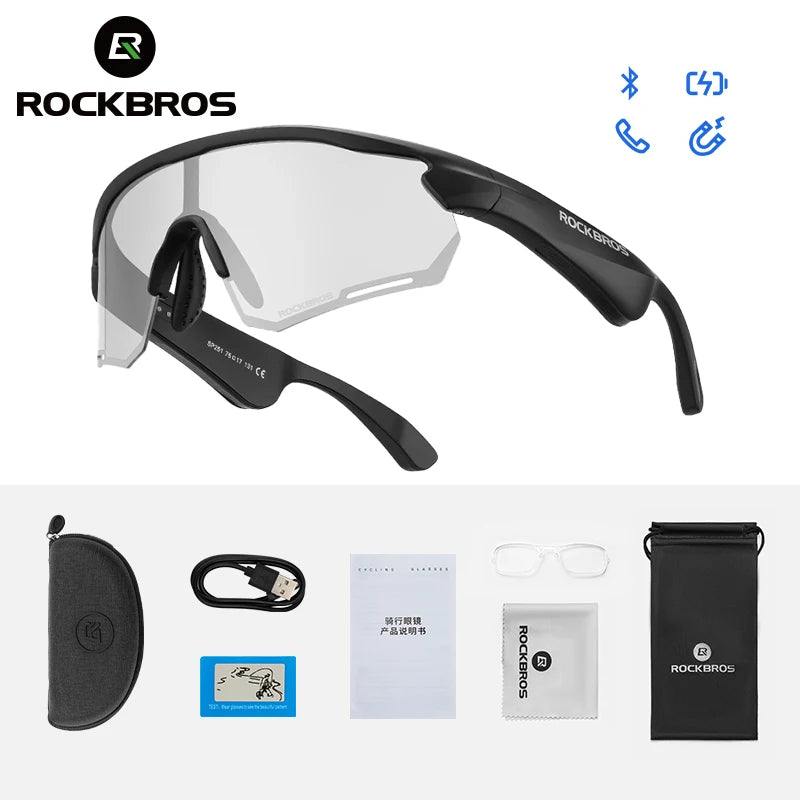 ROCKBROS Polarized Cycling Glasses with Wireless Bluetooth 5.2 Headset