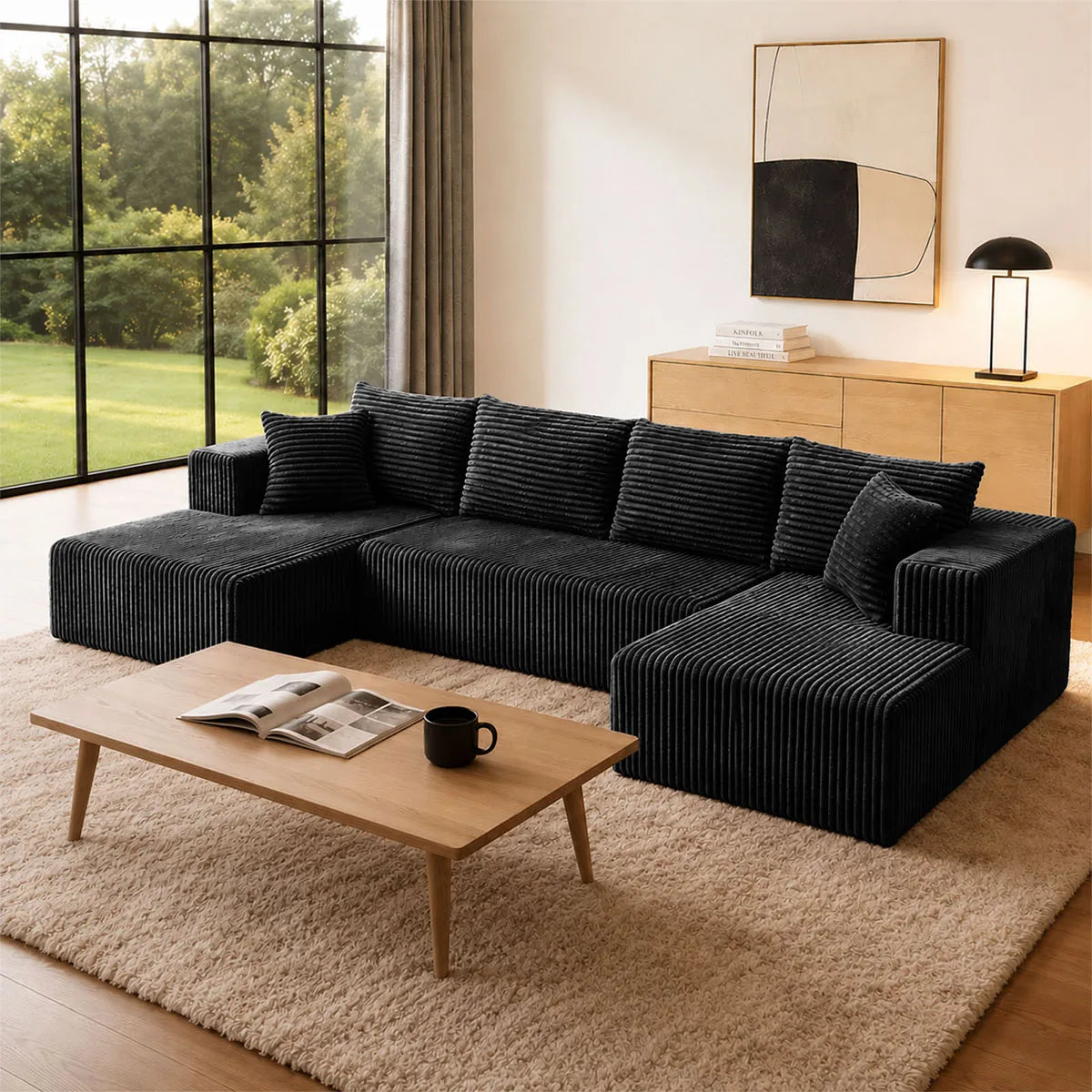 132in Modular U-Shaped Sectional Sofa with Double Chaise Lounges, 8-Piece Corduroy Oversized Pit Couch, Seats 6