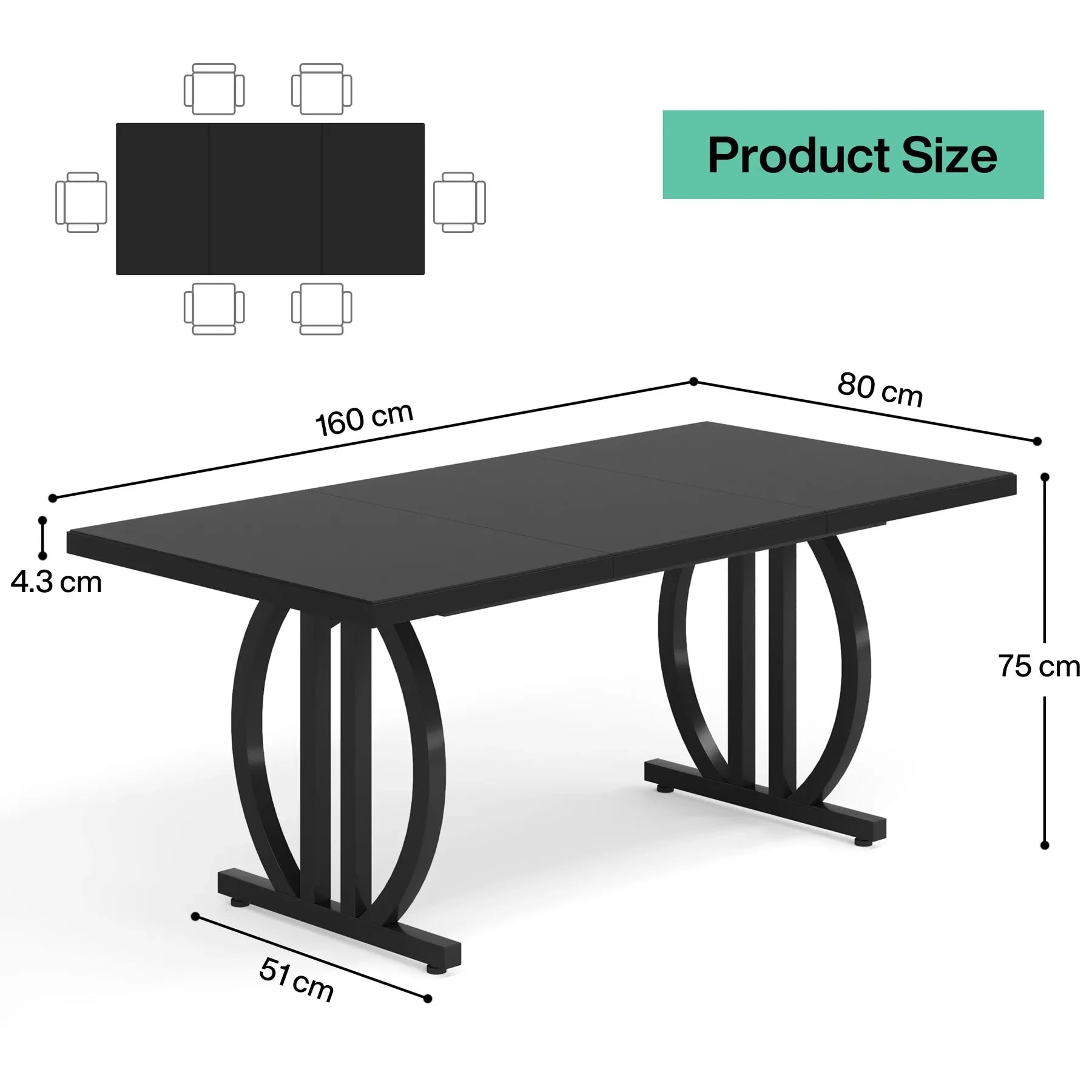Tribesigns 63" Modern Large Dining Table with Metal Frame for 4-6 People