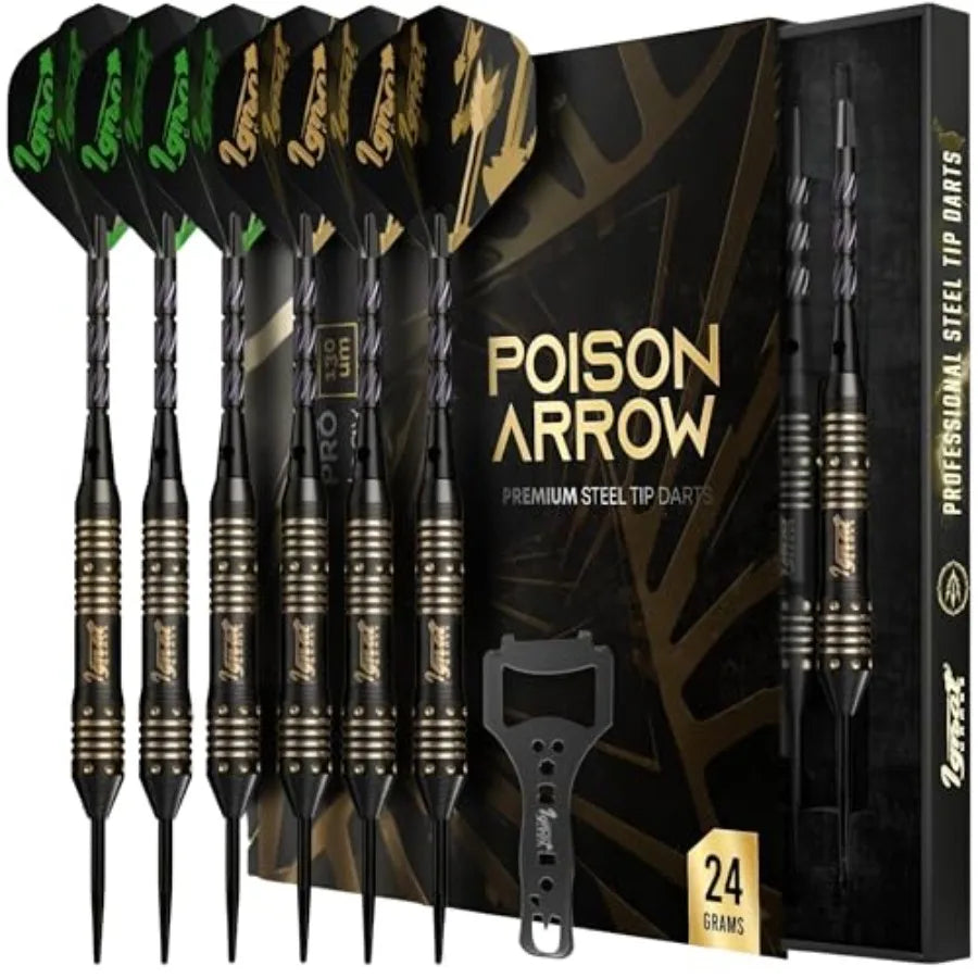 6 Micro-Engineered Brass Barrel Steel Tip Darts with Sharpening Stone for Casual or Seasoned Players