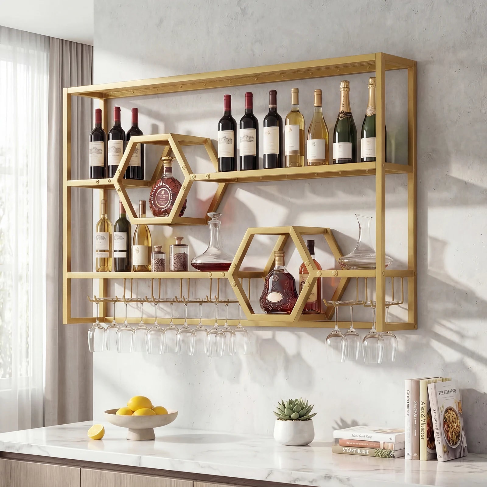 47" Wall Mounted Wine Rack w/ Glass Holder