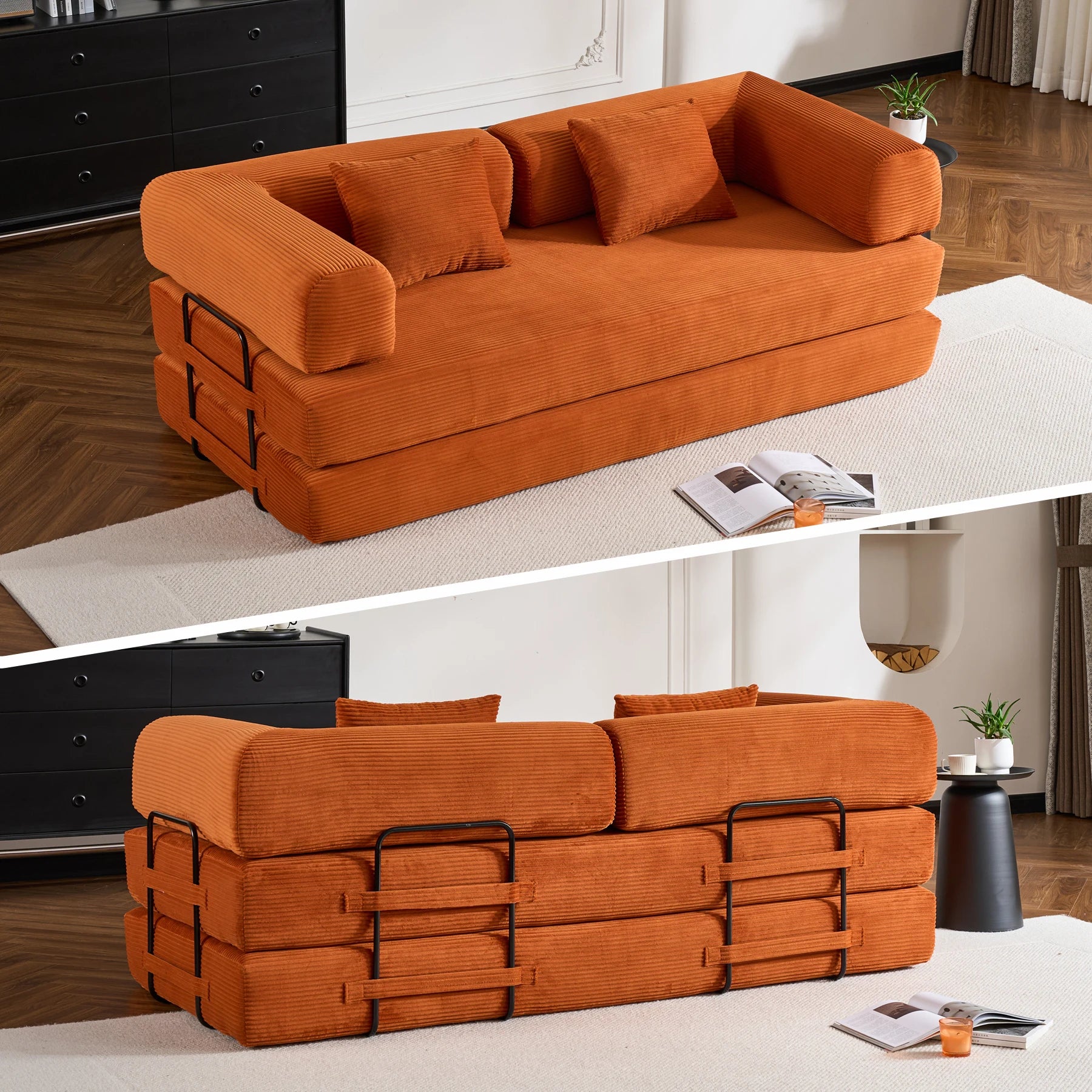 Oversized Corduroy Convertible Futon Bed and Loveseat for Small Spaces