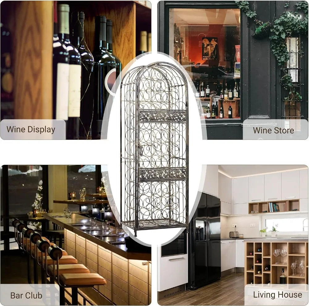 Floor Standing Antique Bronze 45 Bottle Wine Rack with Lock