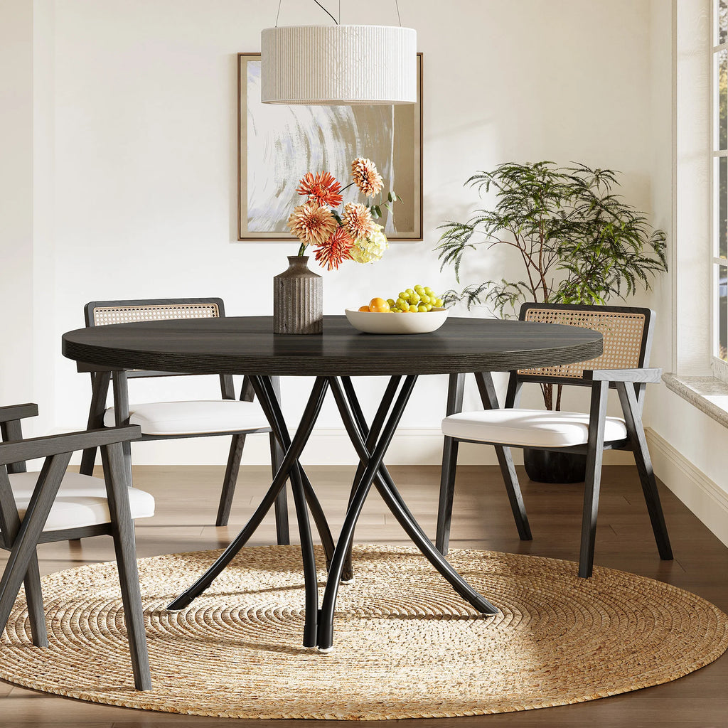 Tribesigns Large Round Wooden Dining Table with Artistic Based Legs for 4-6 People