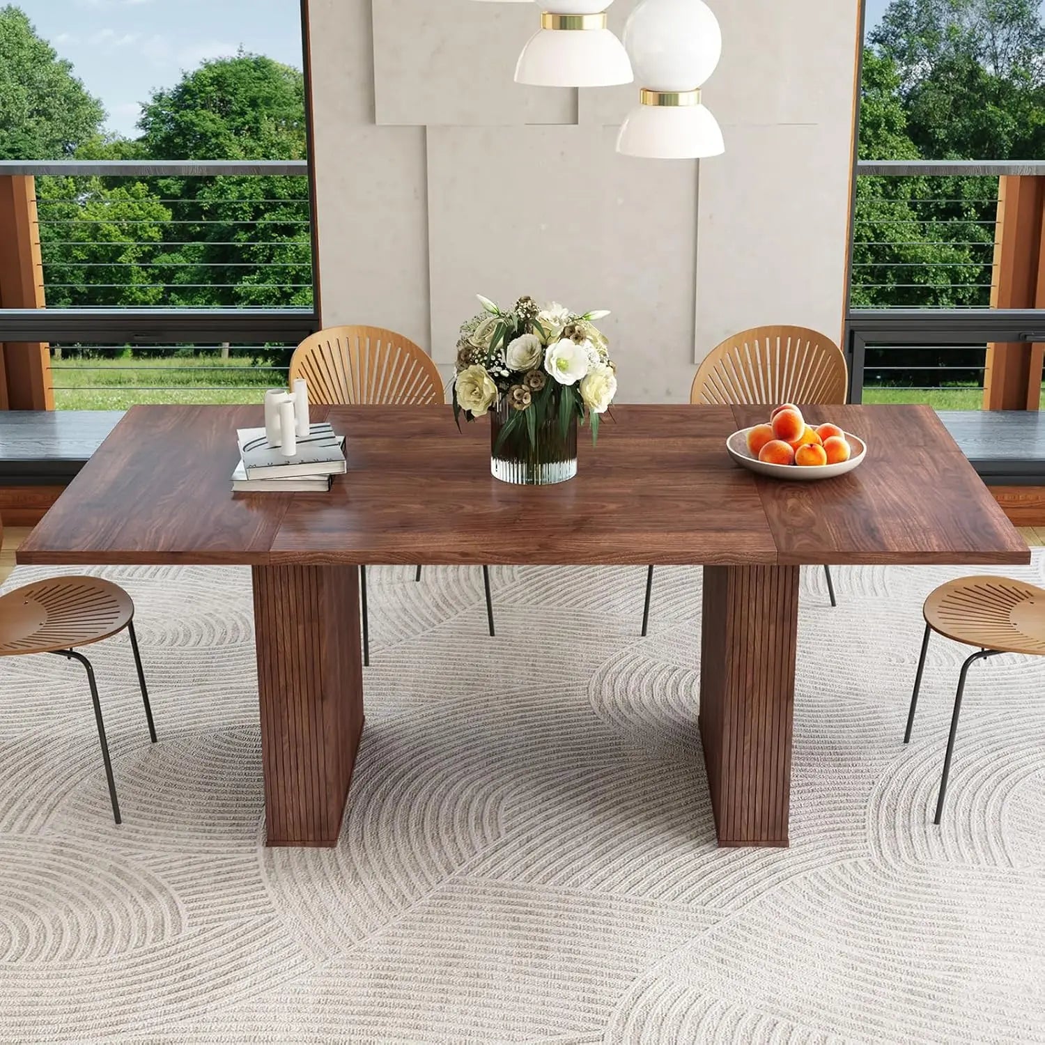41-78" Modern Oval Extendable Dining Table with Stylish Fluted Base for 4-8 People