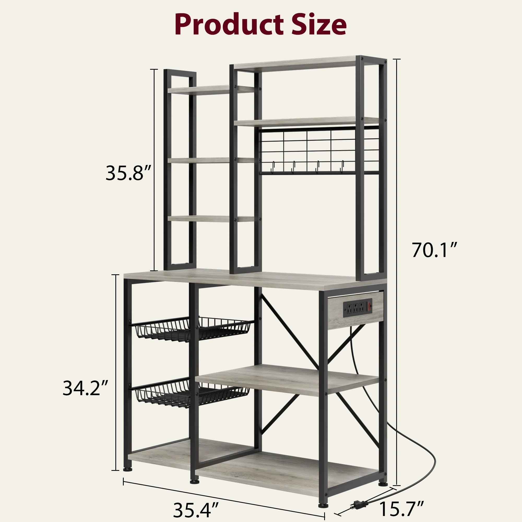 7-Tier Bakers Rack with Power Outlet