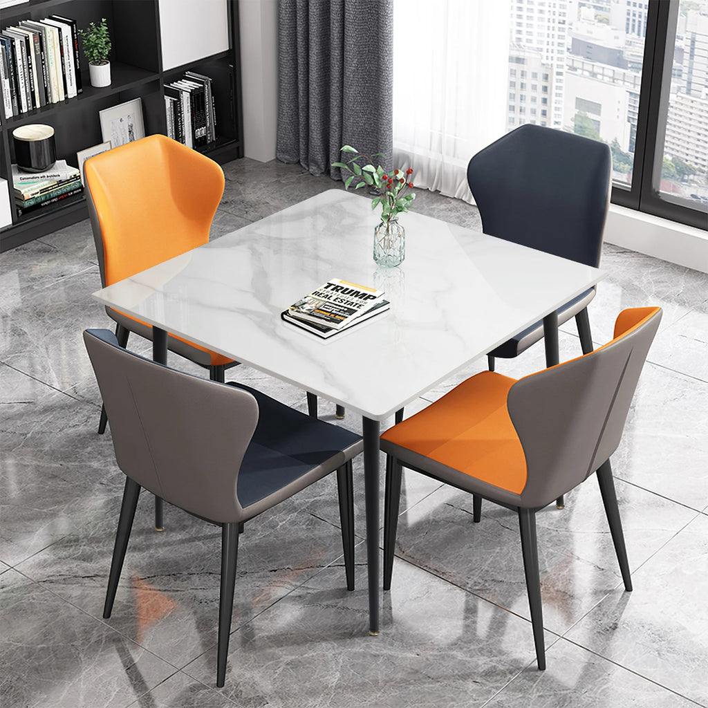 Mid-Century Stone and Marble Dining Table with Metal Legs for 4 People