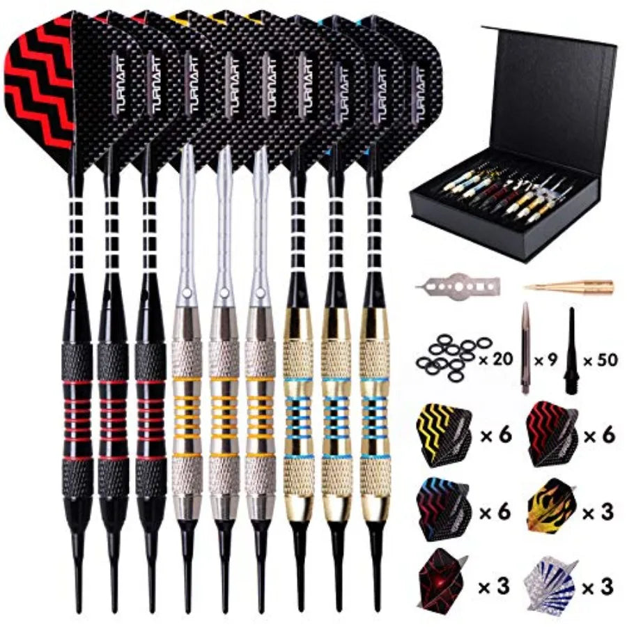 Electronic Dart Board 9 Soft Tip Dart Set with 50 Extra Tips and 9 Shafts