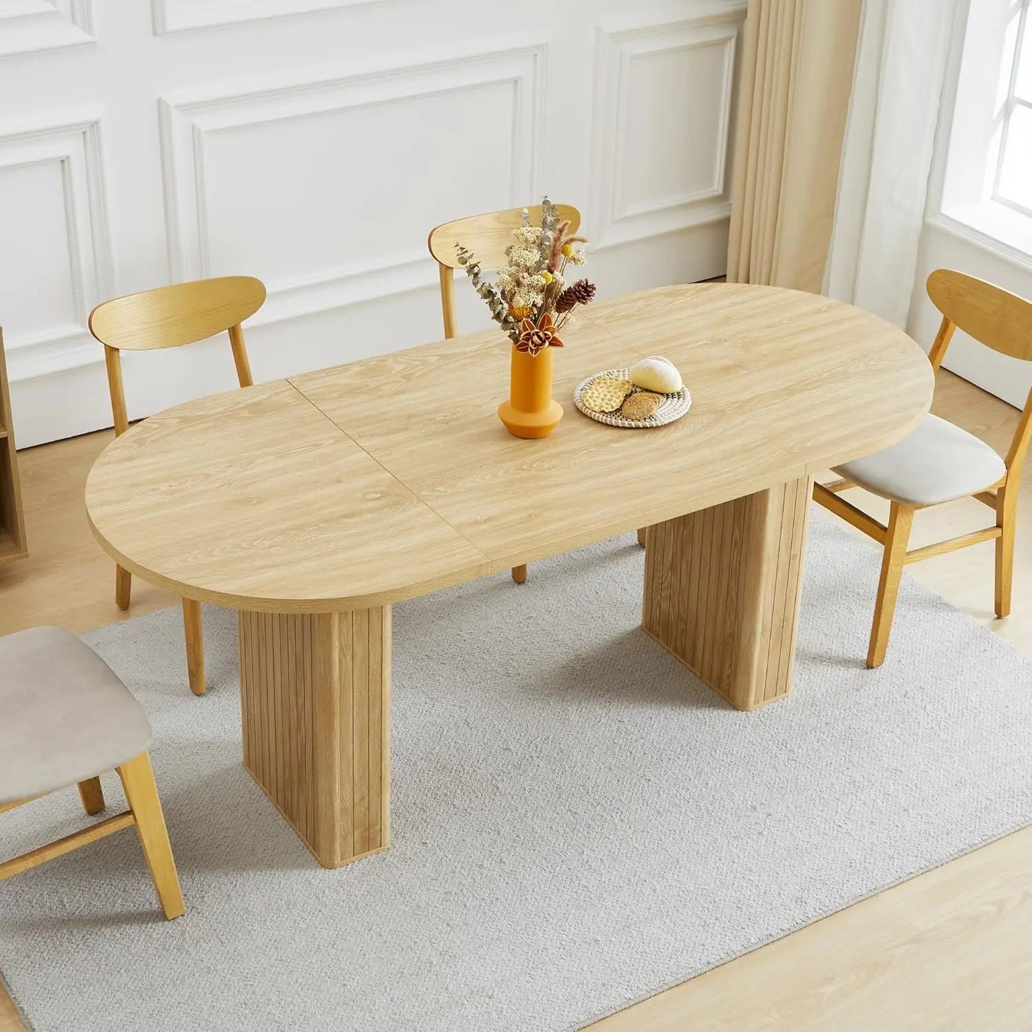 41-78" Modern Oval Extendable Dining Table with Stylish Fluted Base for 4-8 People