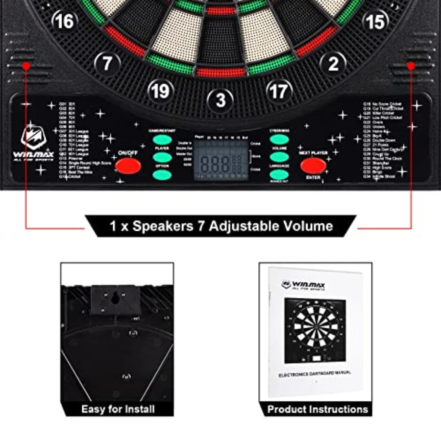 Electronic Dart Board 12 Soft Tip Darts, 34 Games, 355  Auto Scoring, and 100 Additional Tips