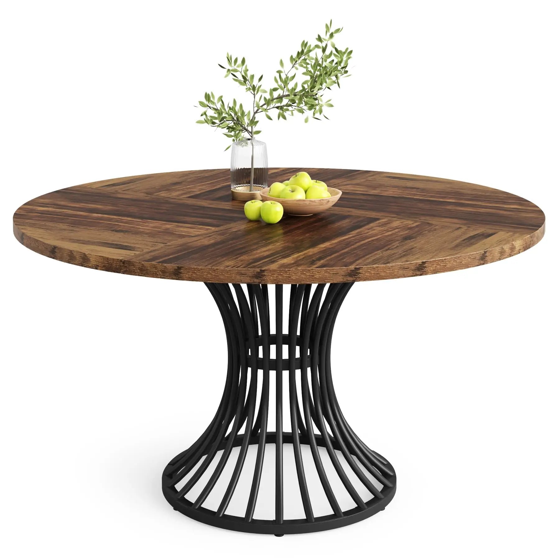 Tribesigns 47" Wooden Round Dining Table with Metal Base for 4-6 People