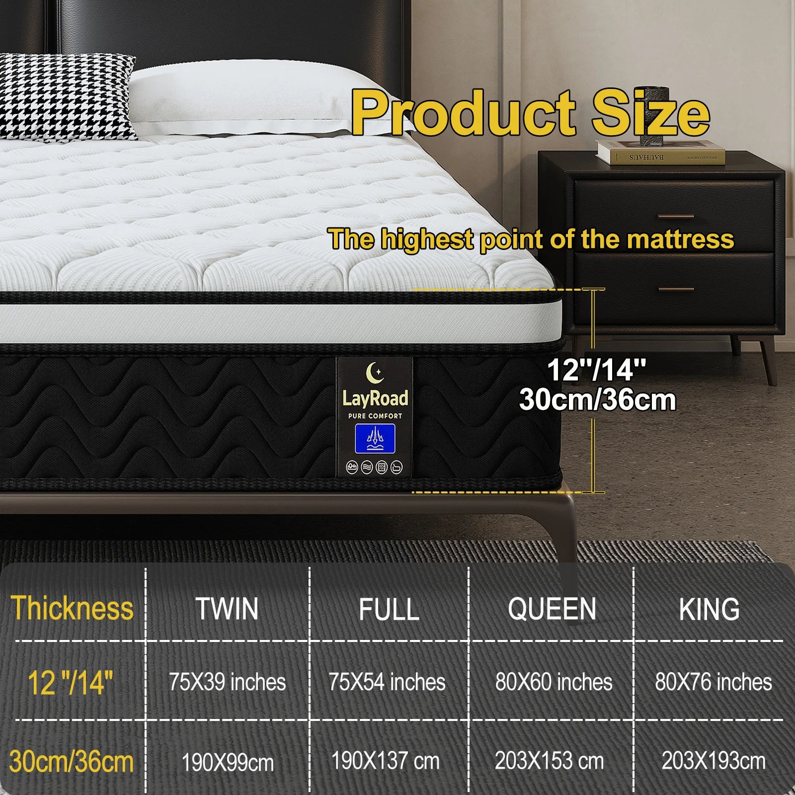 12"14" Memory Foam Mattress In A Box Twin Full Queen King Medium Firm