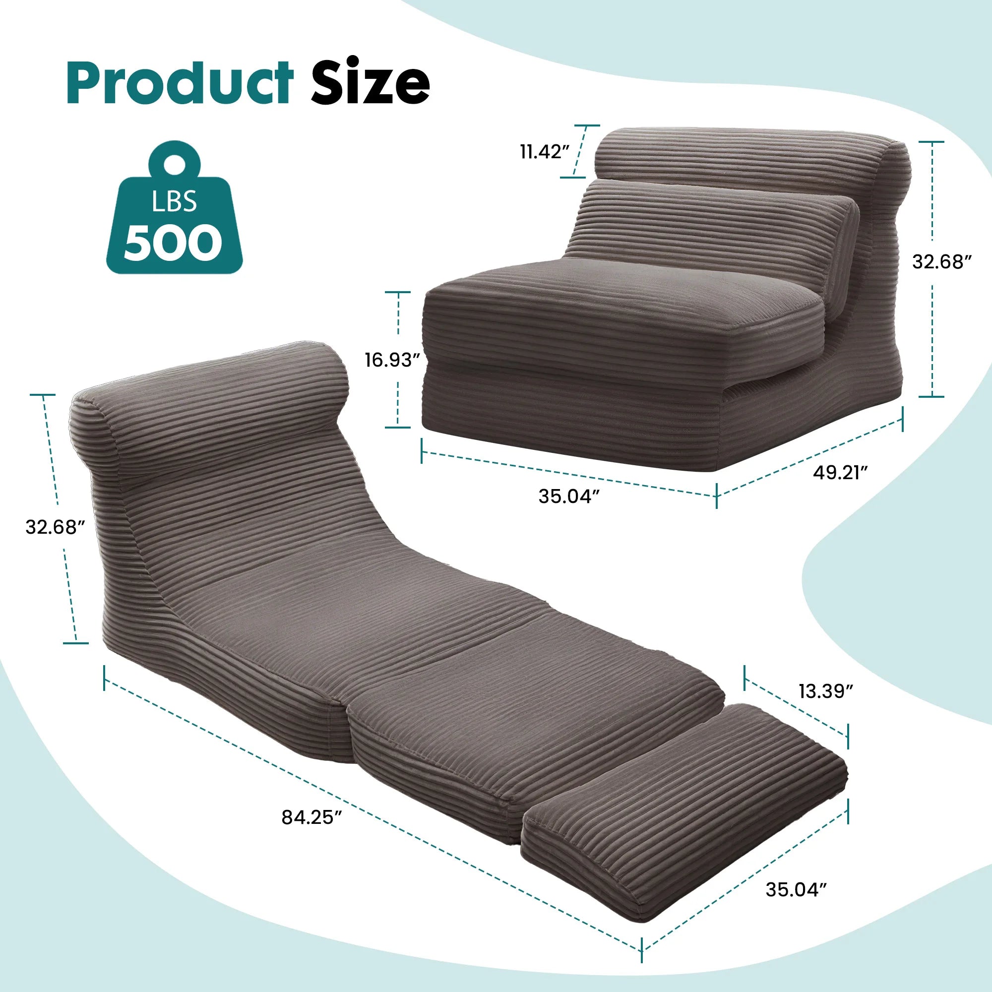 JHK Versatile Corduroy Folding Sofa Bed