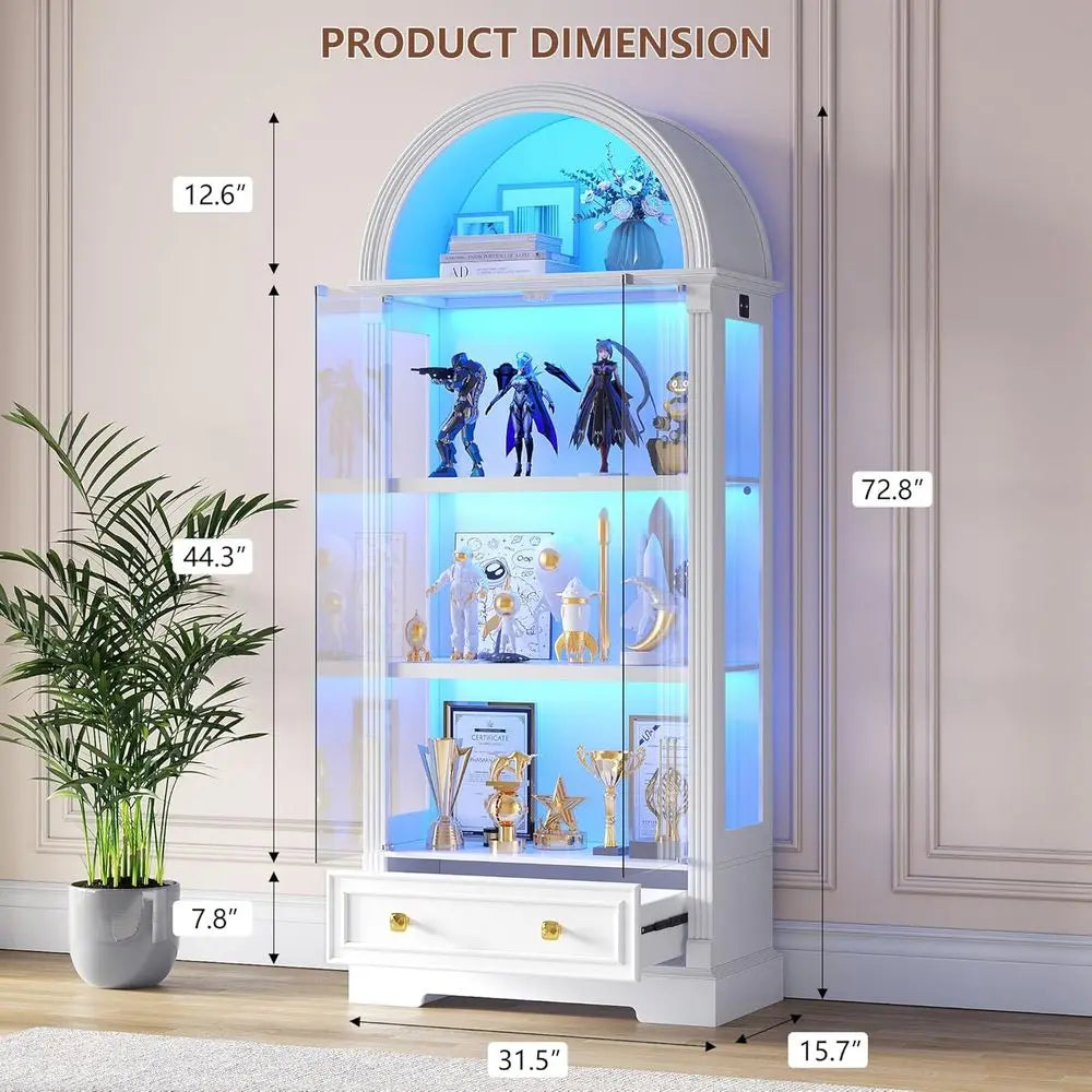 72" Tall Curio Cabinet with Human Sensor Lights, 4-Tier Display Case