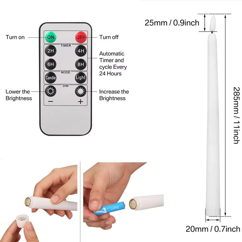 Home Decor LED Flameless Taper Candles, Battery Operated with Remote