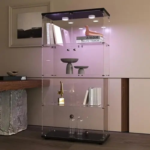Curio Cabinet with White LED Lights, and 4 Shelves with 2 Doors