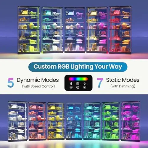 Curio Cabinet with RGB Lights,10-Tier Shelving with Motion Detector