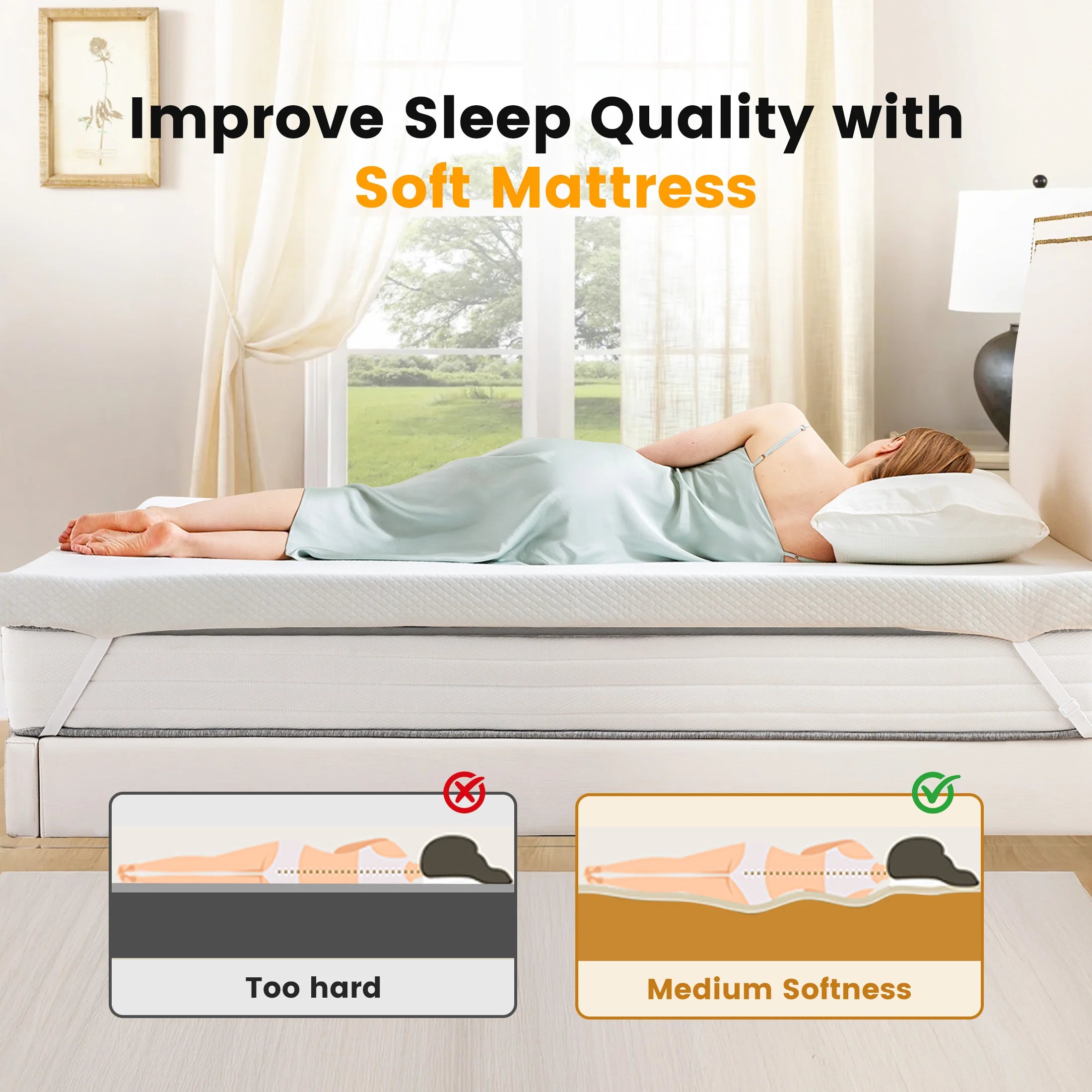 MCQ 3" Memory Foam Mattress Topper Cooling and Breathable