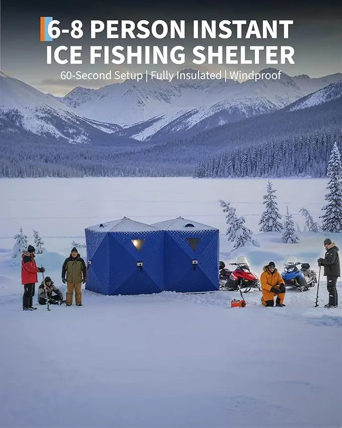 Insulated Winter Fishing Tent, 6-8 Person Portable Hub-Style Tent