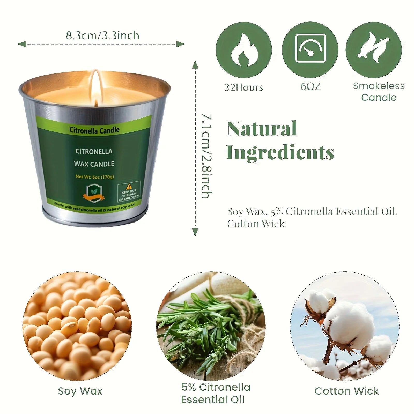 4pcs 6oz Citronella Candles Outdoor