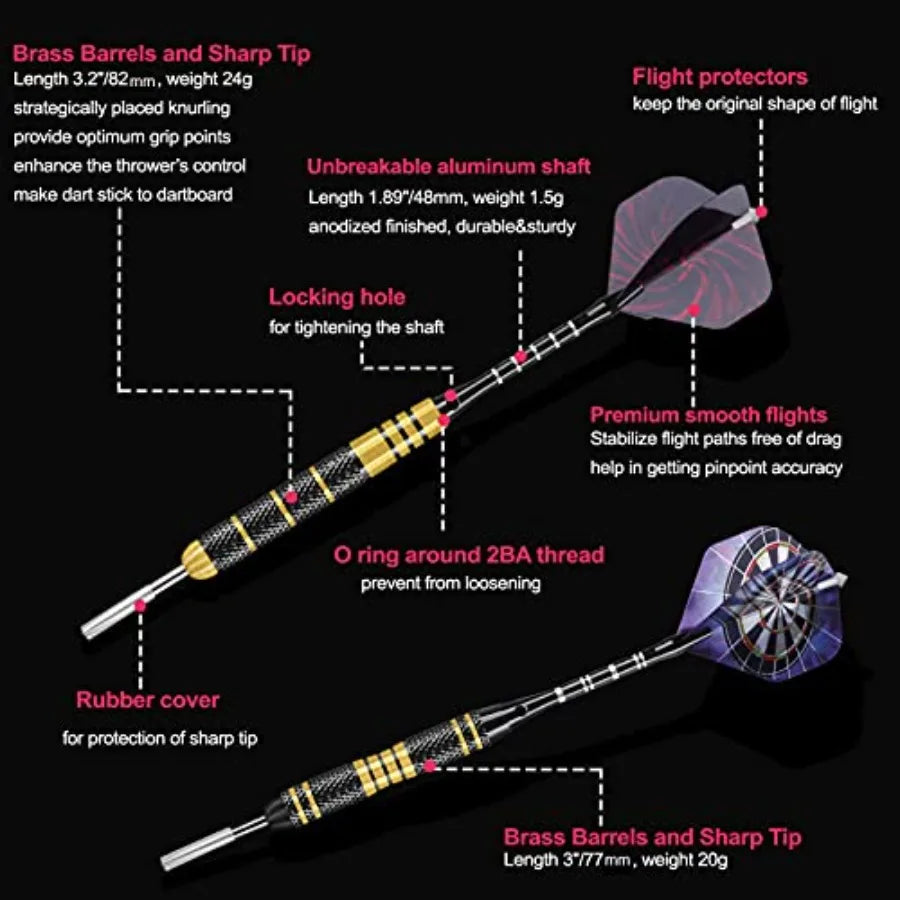 Professional  Dart Set 6-20 gram and 6-24 gram Steel Tips Set with Sharpener