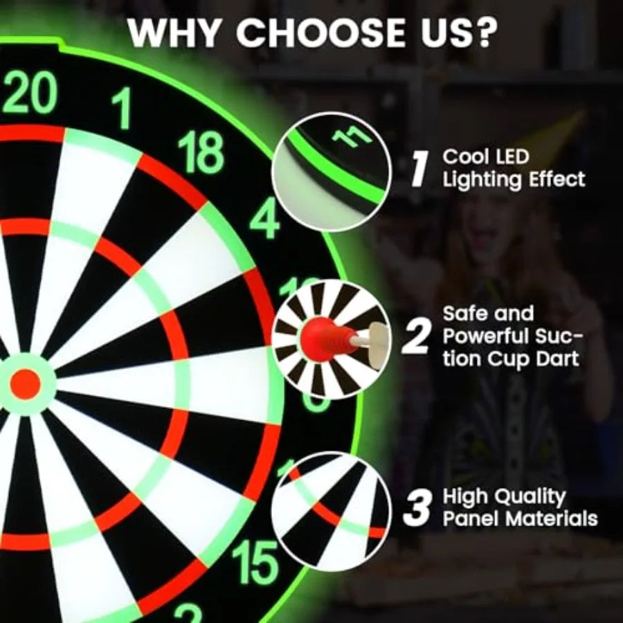 LED Light Up Dart Board with 6 Safe Suction Cup Darts