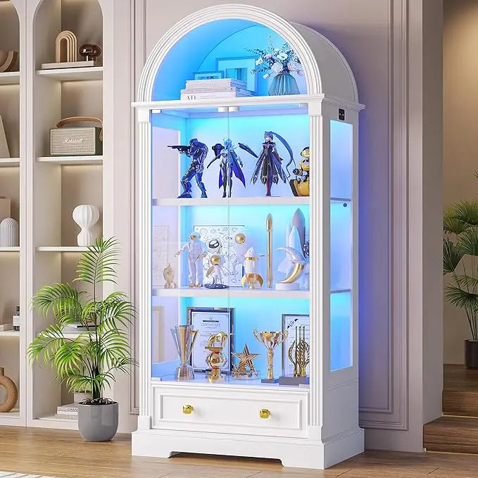 72" Black Curio 4-Tier Display Cabinet with Human Sensor Lights