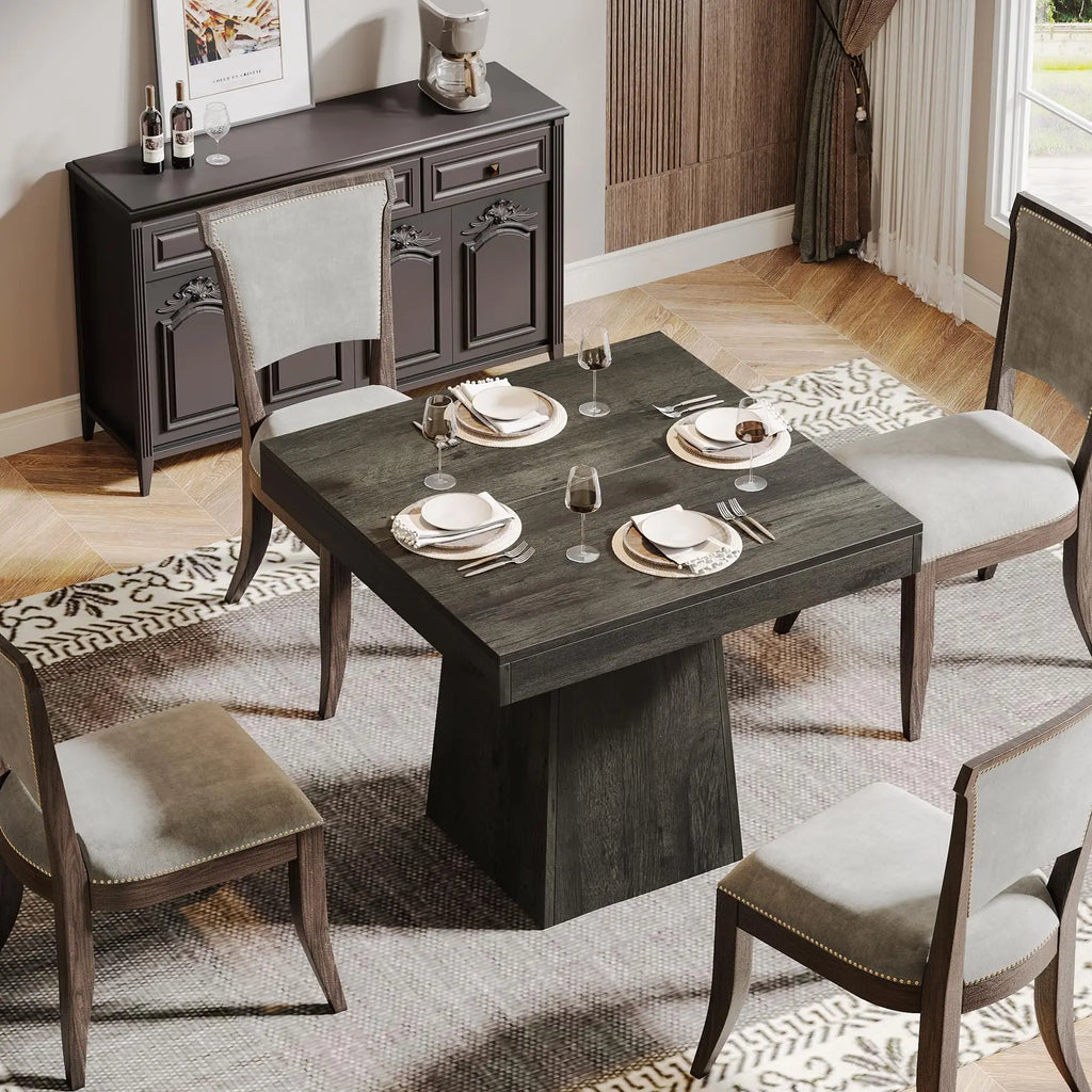 Tribesigns Wooden Square Dining Table with Heavy Duty Pedestal Base for 4 People