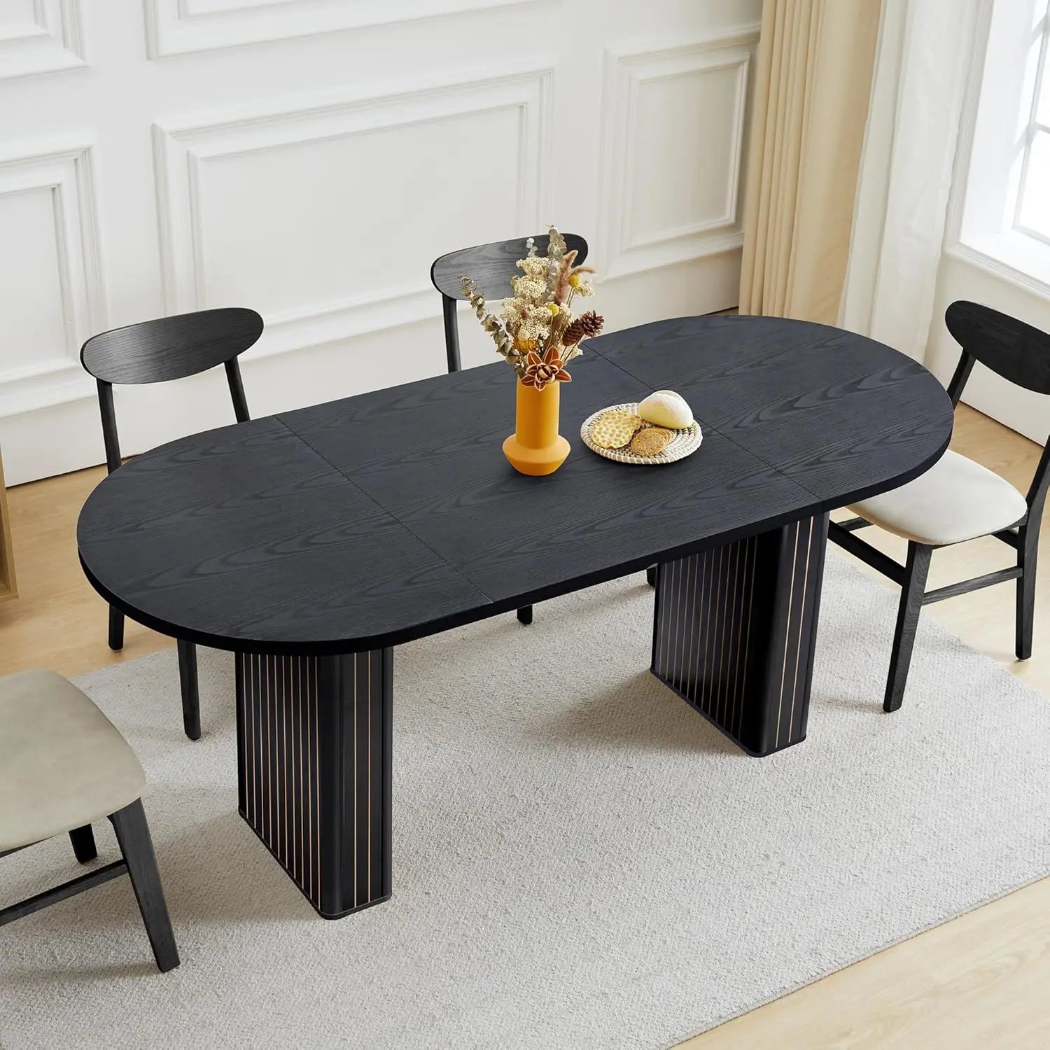 41-78" Modern Oval Extendable Dining Table with Stylish Fluted Base for 4-8 People