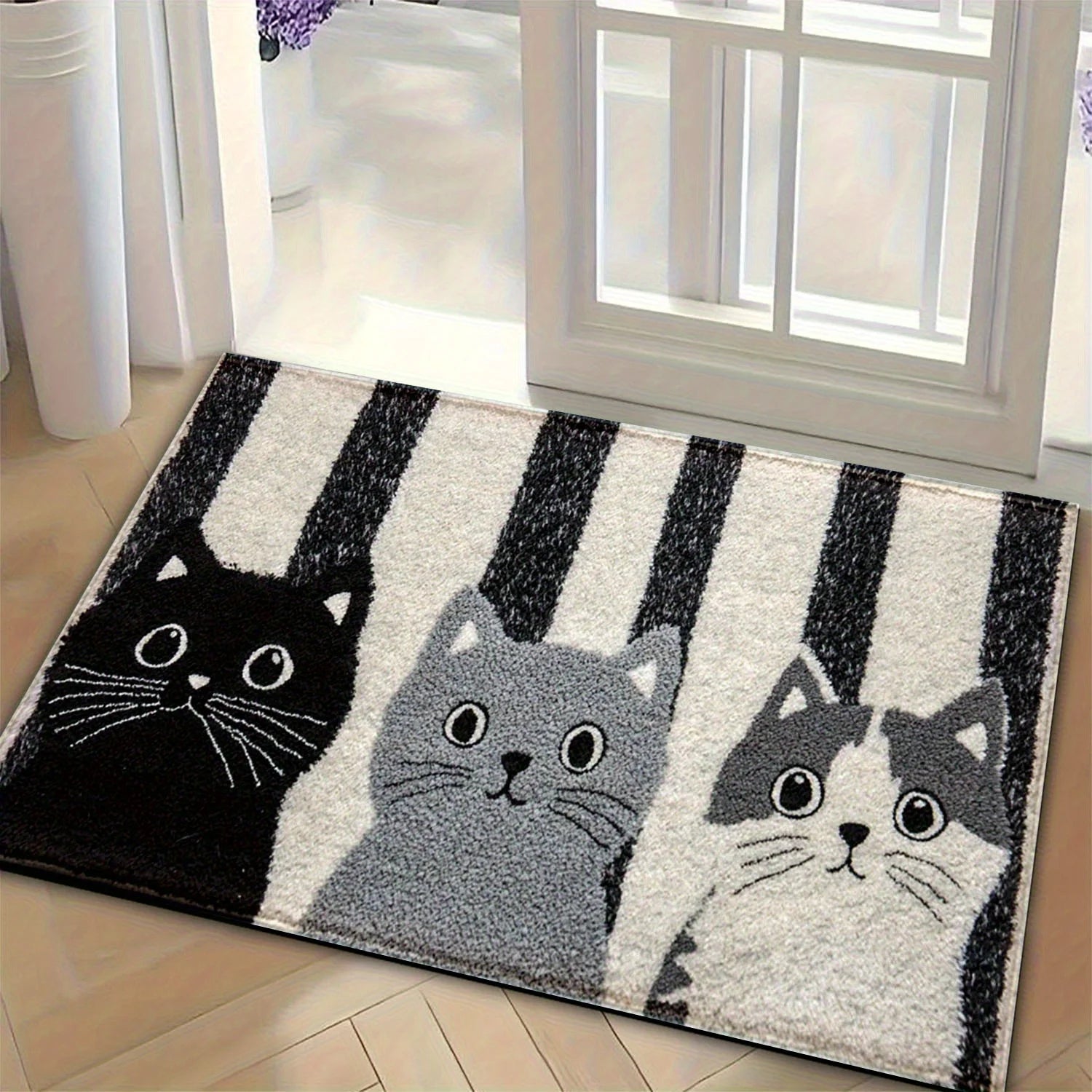 Striped Cat Doormat Waterproof Decor