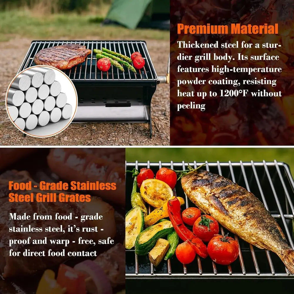 Portable Outdoor BBQ Grill Durable Charcoal/Gas with Carry Bag