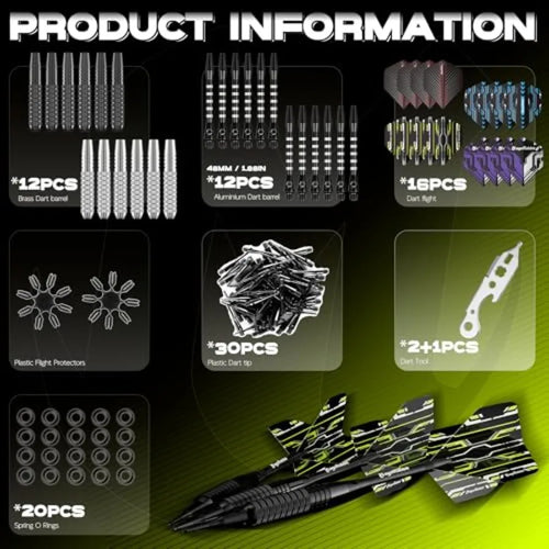 12 Soft Tip Darts Set with 50 Additional Tips, 20 O-Rings, 2 Flight Protectors, and Wrench for Electronic Board