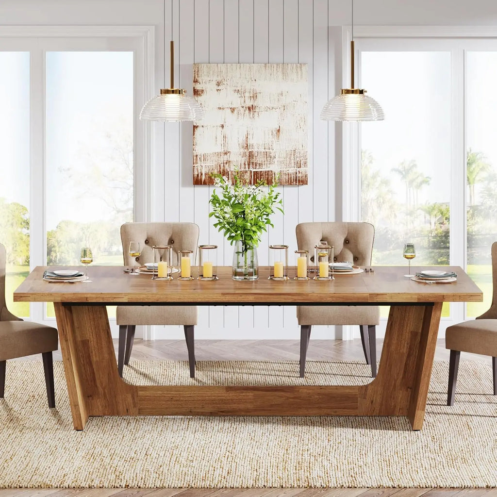 Rectangular Farmhouse Kitchen Table with Solid Pedestal
