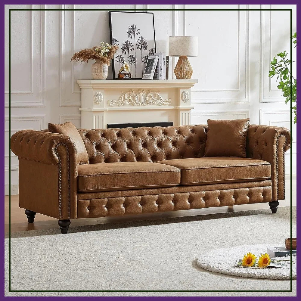 85.5"W Chesterfield Couch with Nailhead Trim