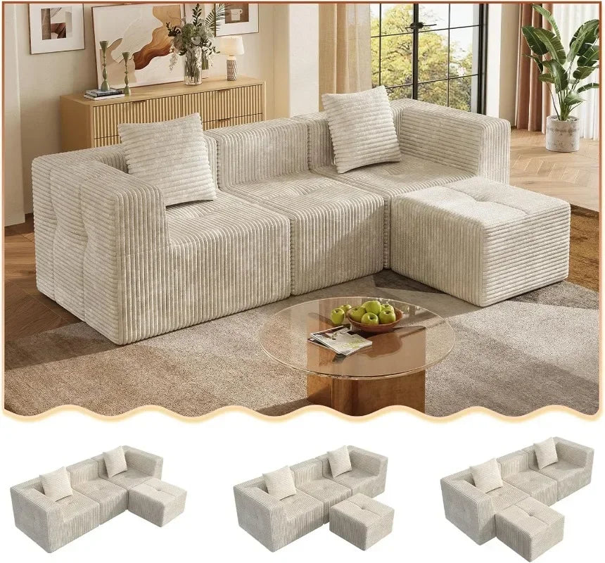 WLIVE 110 U Shaped Sectional 7 Seat Sleeper Sofa with Storage Chaise and Pillows