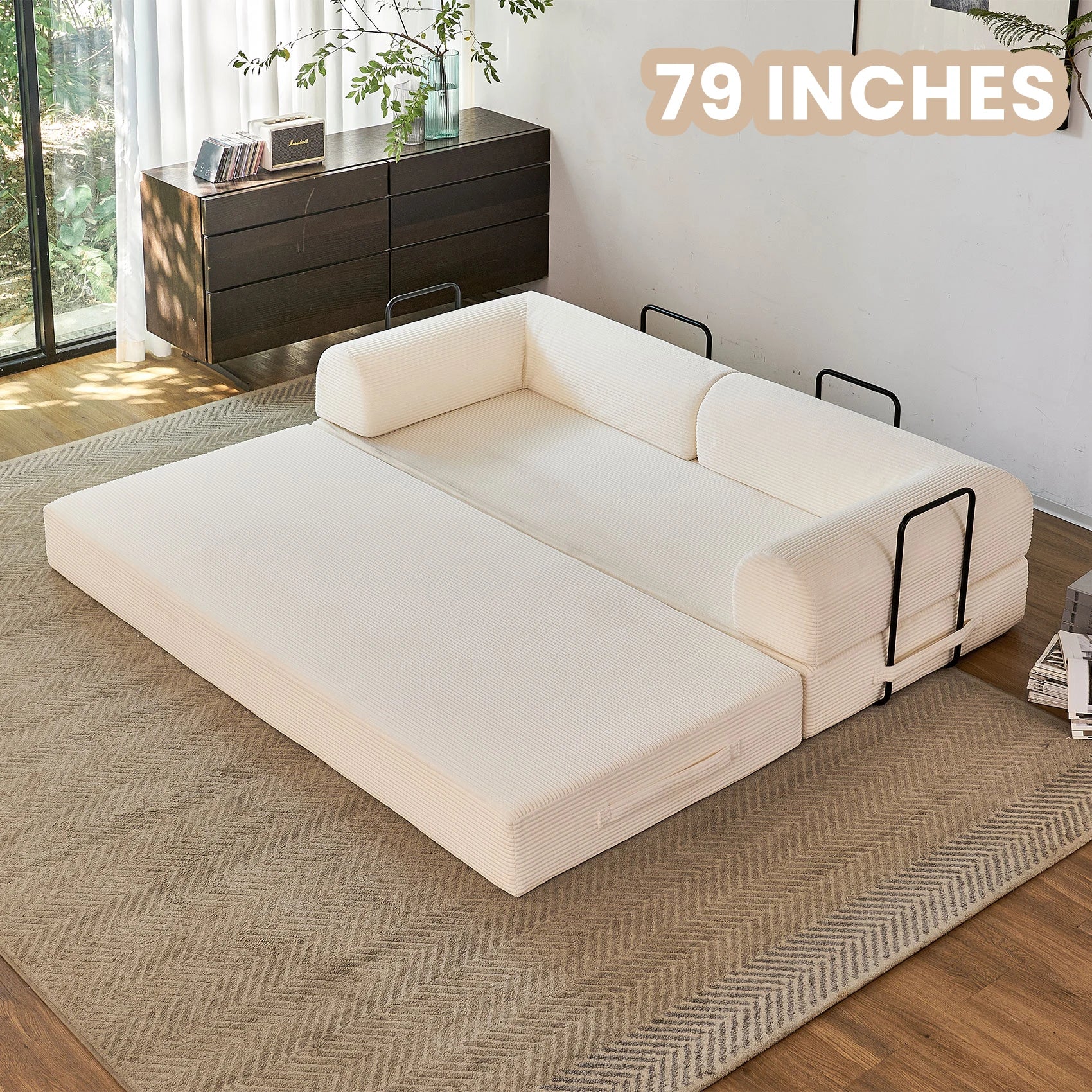 79'' Boneless Couch Convertible Futon Sleeper Sofa with L-Shaped Armrests