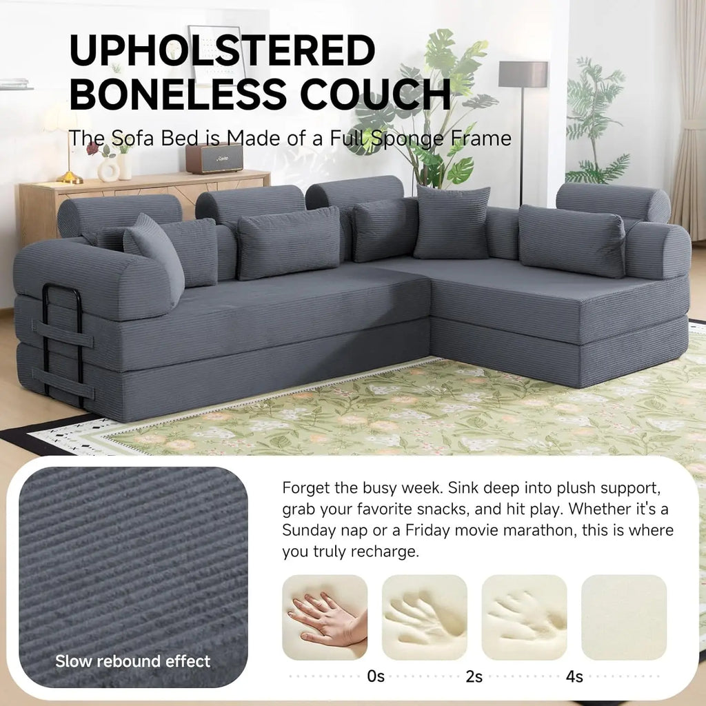 Corduroy L-Shaped Sofa with Right Facing Chaise, Boneless Couches
