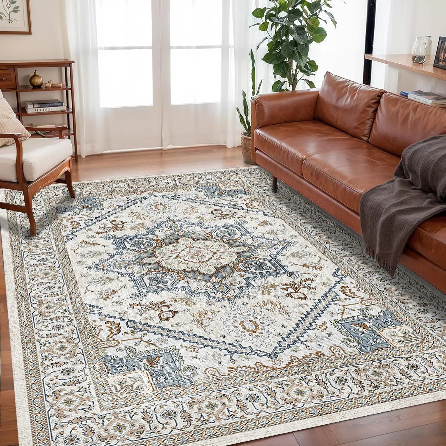 VIKAMA Bohemian Vintage Rug - Stain-Resistant and Easy-Care Floor Mat