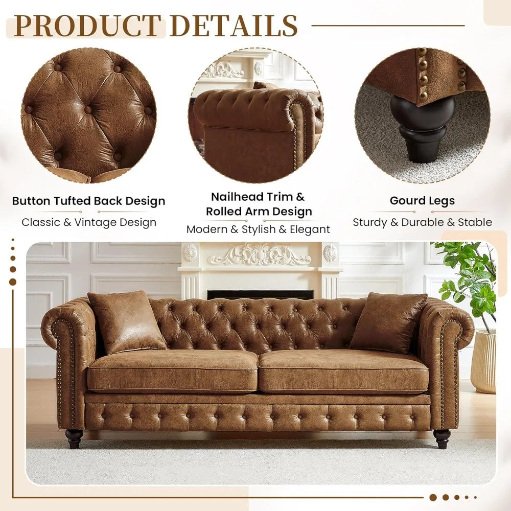 85.5"W Chesterfield Couch with Nailhead Trim